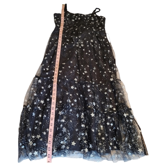 NEW Betsey Johnson Bustier Cup Silver Stars Midi Dress Black Mesh Tiered Size 8 - Picture 16 of 16